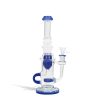 Blue front view 10 inch water pipe with color matching base, perc, difuser, and mouthpiece on white studio background