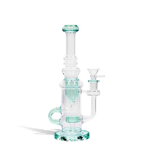 Lake Green front view 10 inch water pipe with color matching base, perc, difuser, and mouthpiece on white studio background