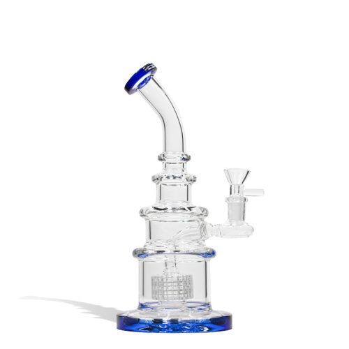 Blue 10 Inch Waterpipe with Honeycomb Perc on white studio background