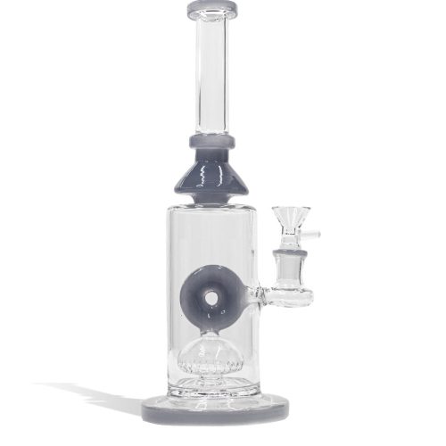 Smokey Grey 11 Inch Waterpipe with Donut Design and Funnel Bowl on white studio background