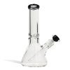 Black 12 inch Beaker Water Pipe with Ice Pinch and Colored Bowl Front View on White Background