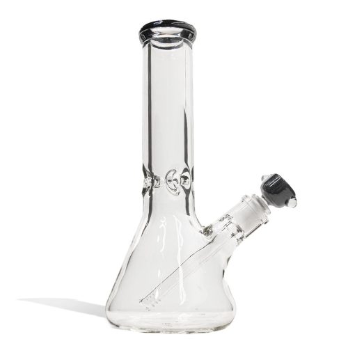 Grey 12 inch Beaker Water Pipe with Ice Pinch and Colored Bowl Front View on White Background