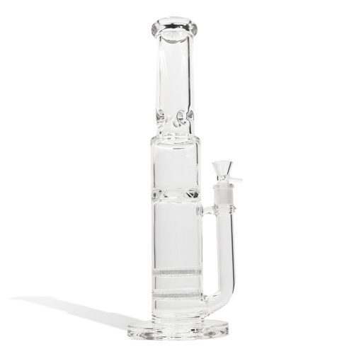 16 Inch Clear Waterpipe with Dual Honeycomb Percs and 18mm Bowl on white background