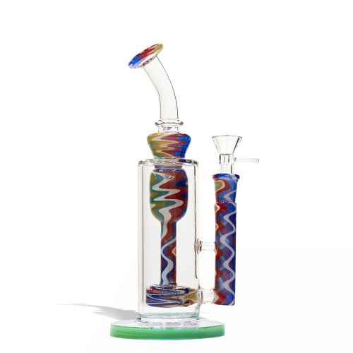 Milky Green 9 Inch Dab Rig with Color Matched Perc and Mouthpiece on white studio background