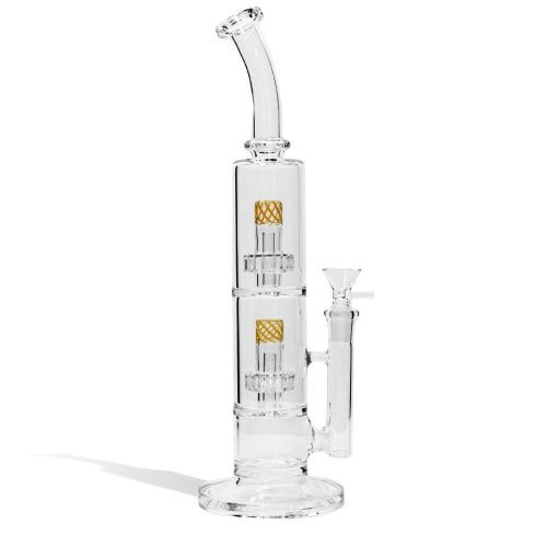 Yellow 12 Inch Water Pipe with 2 Stage Perc on white background