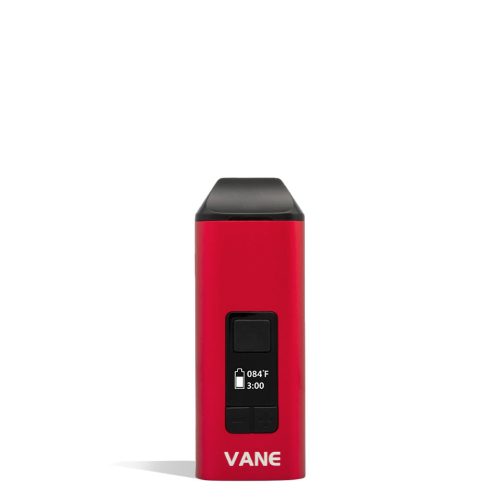 Red front Yocan Vane Dry Herb Vaporizer on white studio background