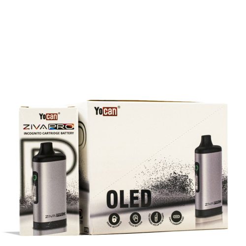 Silver Yocan Ziva Pro 2g Cartridge Vaporizer 10pk Front View on White Background